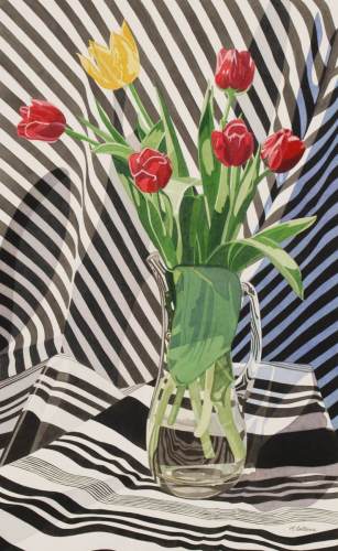 Tulips in a Glass Pitcher